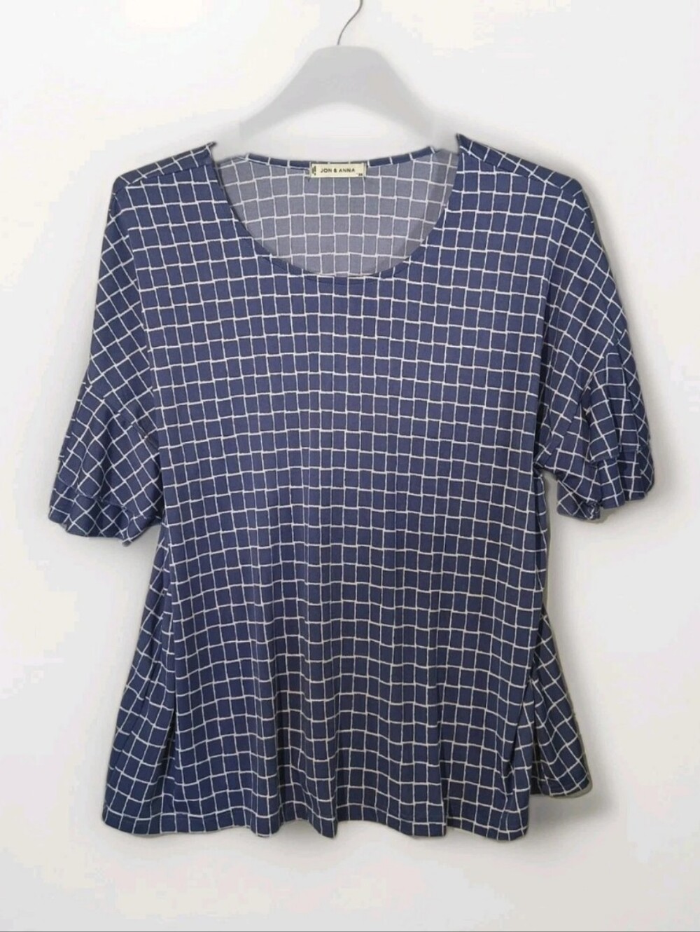 Jon & Anna Blue and White Windowpane Short Sleeve Tunic